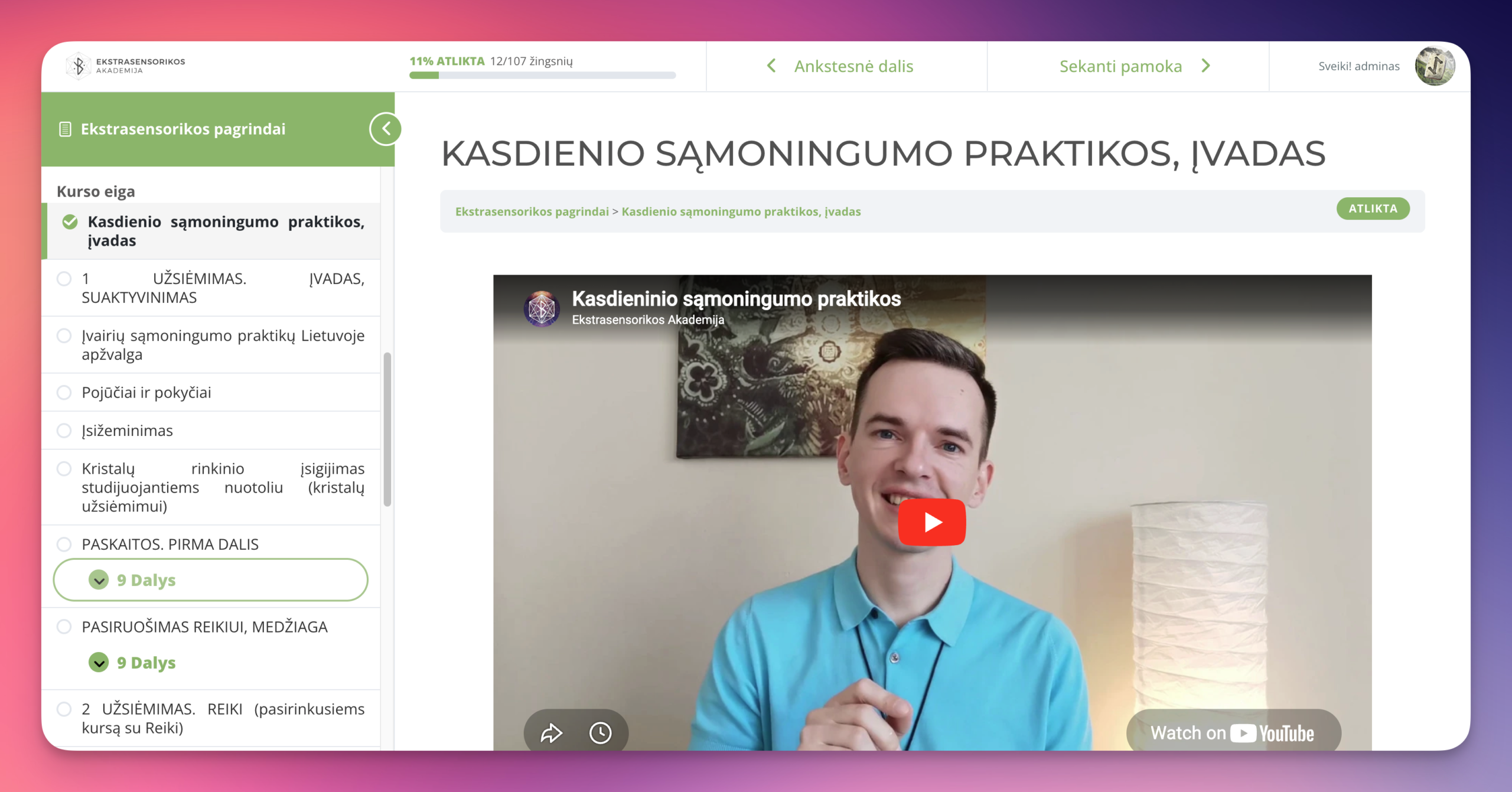 Kurso aplinka visual